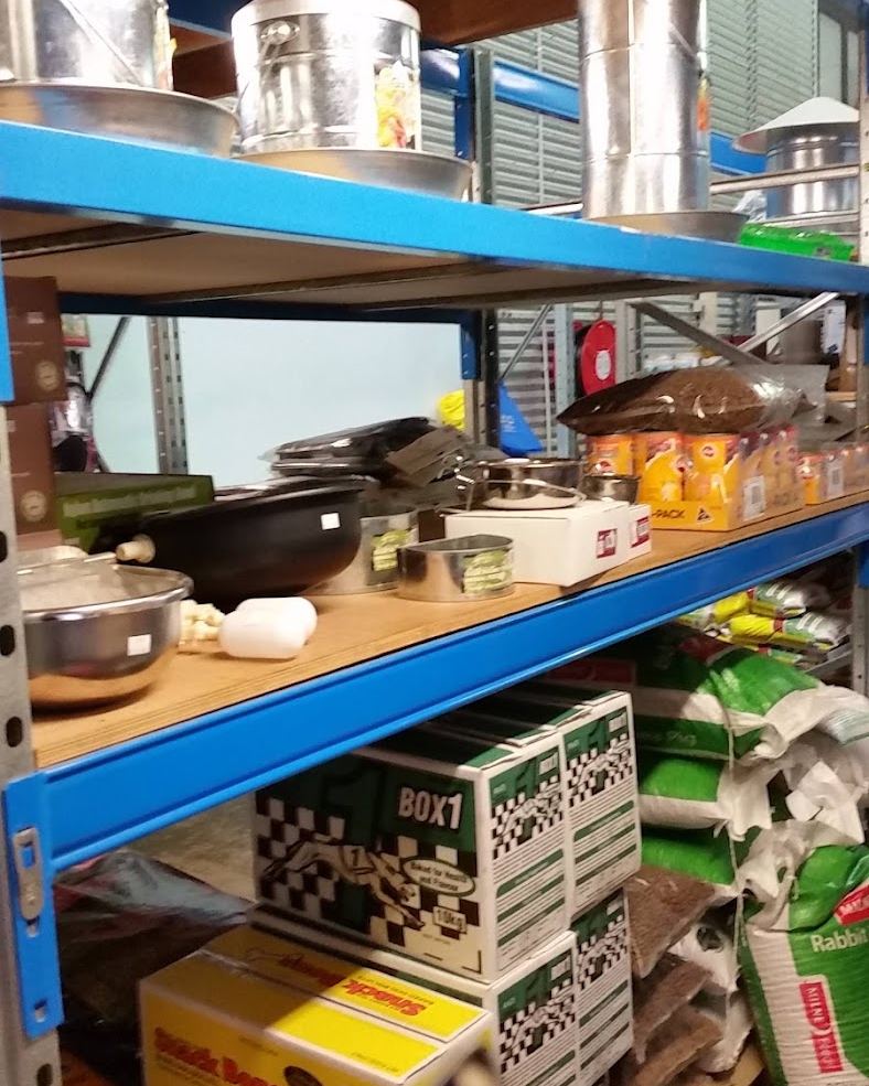 Shelves of animal health products and supplies